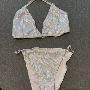 Silver holographic lingerie or swimsuit